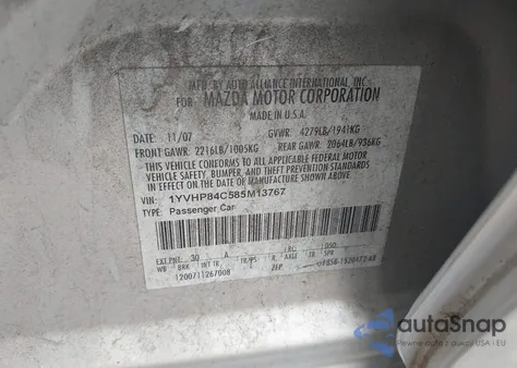 2008 Mazda Mazda6 I Sport Ve из США, поврежденный, VIN 1YVHP84C585M13767